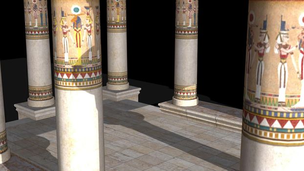 3d illustration - Egyptian Palace Filled With  Columns  on black background