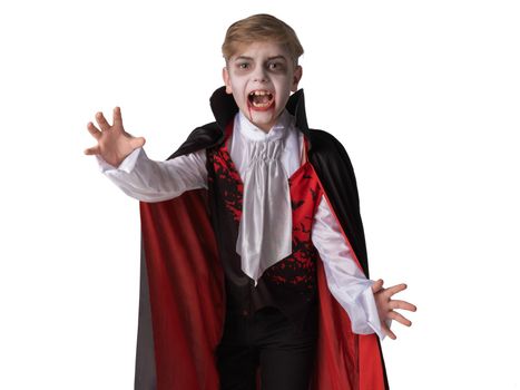 Boy in Halloween vampire makeup costume