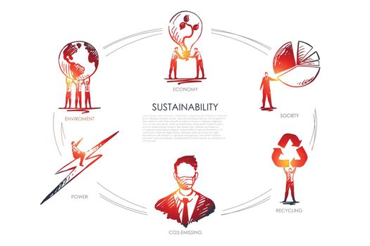 sustainability, economy, society, recycling, CO2-emissing,enviroment vector set