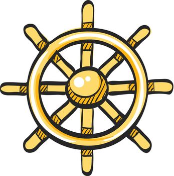 Ship steer wheel icon in color drawing. Transportation sea navigate