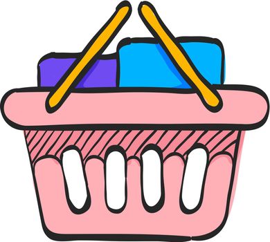Shopping basket icon in color drawing. Buying, ecommerce