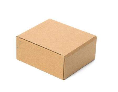 square box made of brown corrugated cardboard isolated on white background