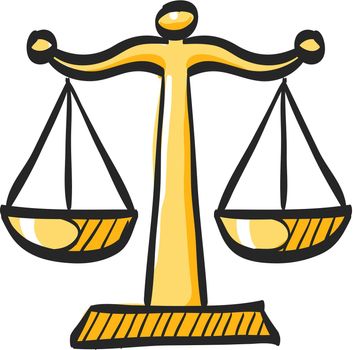 Justice scale icon in color drawing. Law litigation measurement balance