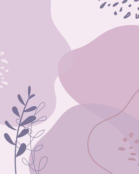 Herbal Brush Vector Collage Background in Violet Color. Beauty and Fashion Company Branding Design Style. Creative Business Concept Pastel Colour