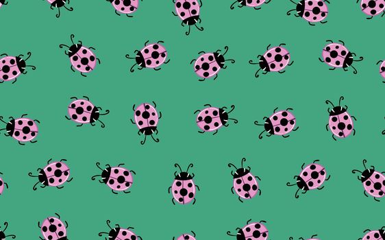 Fashion animal seamless pattern with colorful ladybird on color background. Cute holiday illustration with ladybags for baby. Design for invitation, poster, card, fabric, textile