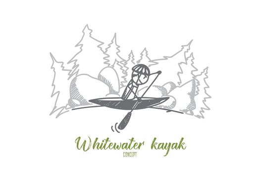 Whitewater kayak concept. Hand drawn isolated vector.