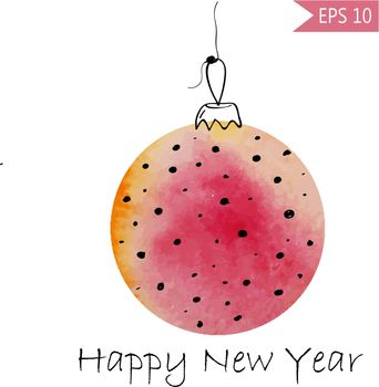 Watercolor christmas bauble with hand-drawn elements Colorful on white background in vector New Year ball