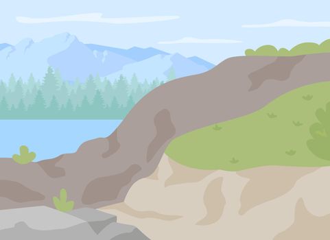 Rocky highlands for hiking flat color vector illustration