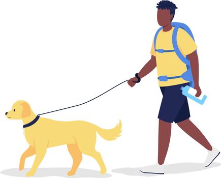 Man with backpack and labrador semi flat color vector character
