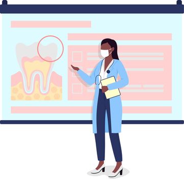Dental presentation semi flat color vector character. Dentist figure. Full body person on white. Oral disease diagnostics isolated modern cartoon style illustration for graphic design and animation