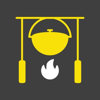 Camping pot over a bonfire vector icon