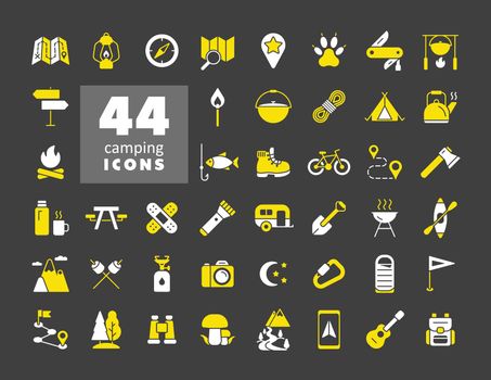 Camping, Hiking and Outdoor Activities icons set
