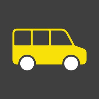 Airport shuttle minivan, shuttle bus vector glyph icon on dark background. Graph symbol for travel and tourism web site and apps design, logo, app, UI