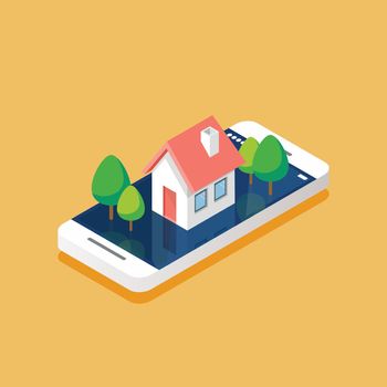 House icon on smartphone isometric view