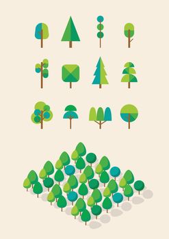 Trees collection in flat style