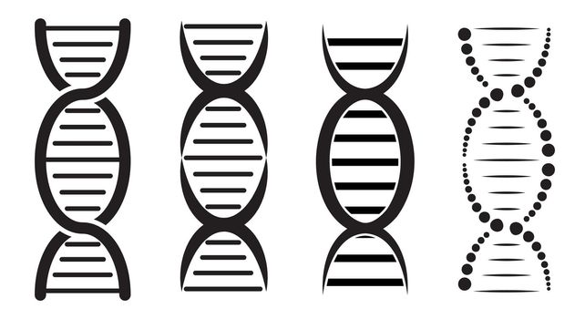 DNA helix icon. Symbol of genome structure. Black silhouette shape isolated on white background.