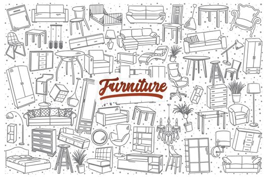 Hand drawn furniture set background with lettering