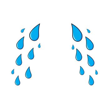 Tear, cry cartoon icon template. Blue sad expression symbol. Simple weeping falling stream set.