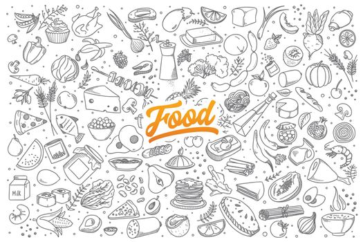 Food doodle set with lettering