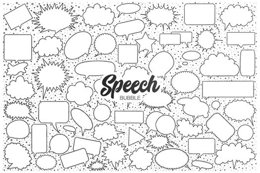 Speech bubble doodle set with black lettering