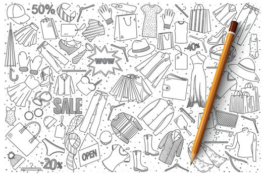 Shopping doodle vector set