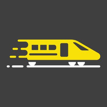 High-speed passenger train flat vector glyph icon on dark background. Graph symbol for travel and tourism web site and apps design, logo, app, UI