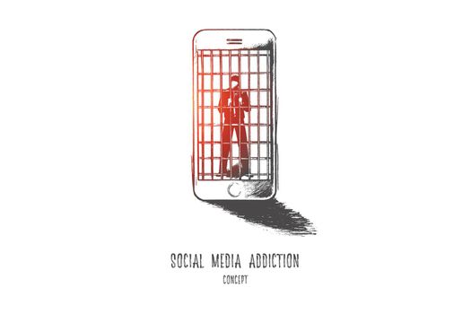 Social media addiction concept. Hand drawn isolated vector.
