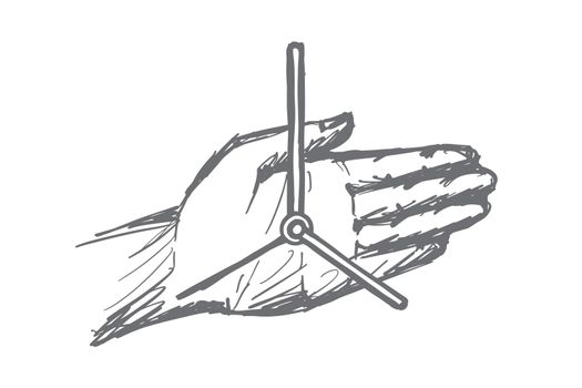 Hand drawn clock hands on human palm