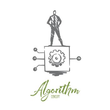 Algorithm, business, information, system, digital concept. Hand drawn isolated vector.