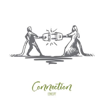 Connection, partnership, synergy, together, muslim concept. Hand drawn isolated vector.