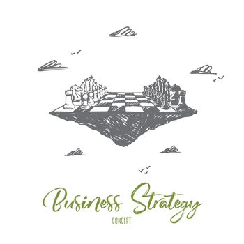 Business strategy, chess, tactics, competition, confrontation concept. Hand drawn isolated vector.