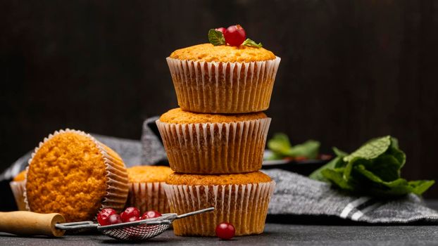 front view delicious muffins with berries. High quality photo