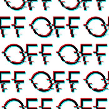 Vector seamless pattern with symbol of word OFF in glitch style. Geometric letters glitched Icon isolated on black background. Digital pixel distorted design. Text for or print, wallpaper