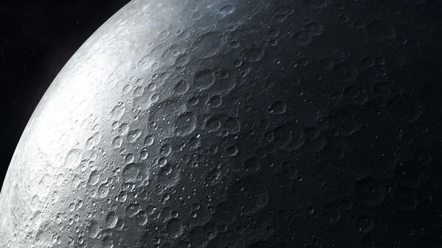 Detailed dark gray image of the moon surface close-up.