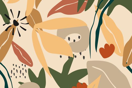 Beige aesthetic background, tropical jungle seamless pattern vector