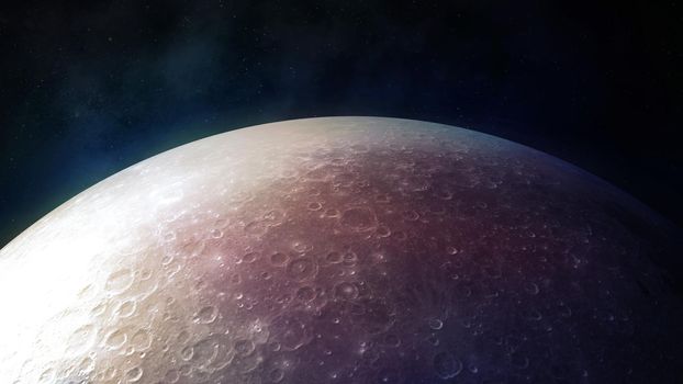 Detailed surface of the realistic moon close-up. 3D render