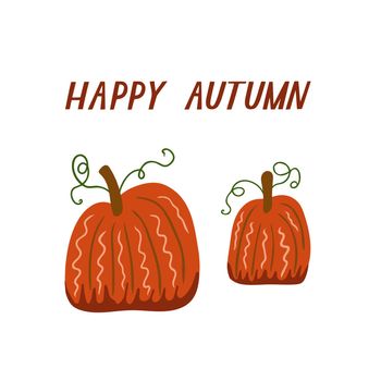 Autumn elements in warm colors with pumpkins. Vector design for autumn card, poster, logo, print, etc.