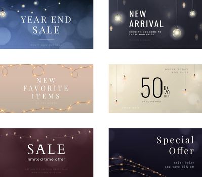 Social media template vector editable marketing posts with beautiful lights collection