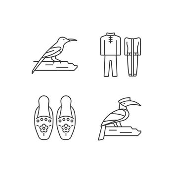 Singaporean bird species linear icons set