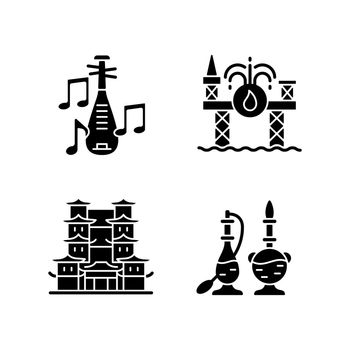 Culture of Singapore black glyph icons set on white space