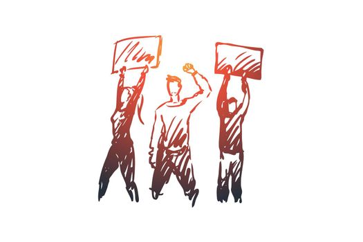 Demonstration, riots, rallies concept. Hand drawn sketch isolated illustration