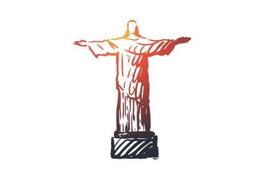 Jesus, statue, monument, religion, Christ concept. Hand drawn isolated vector.