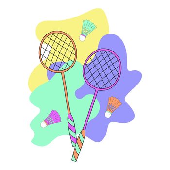 Line art style badminton rackets and shuttlecocks. Vector illustration.