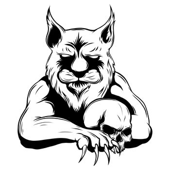 vector illustration Lynx mascot logo with skull