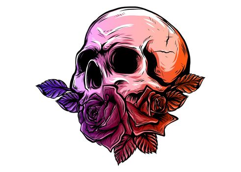 A human skulls with roses on white background