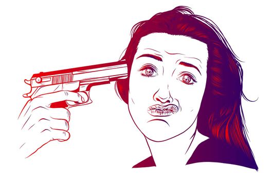 Suicide girl by handgun icon. Vector illustration