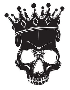 King of death. Portrait of a skull with a crown and lipstick.