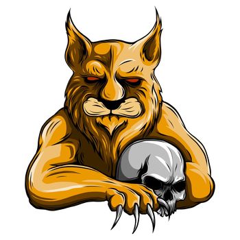 vector illustration Lynx mascot logo with skull