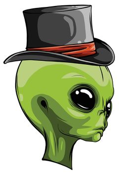 alien head cowboy hat vector logo illustration