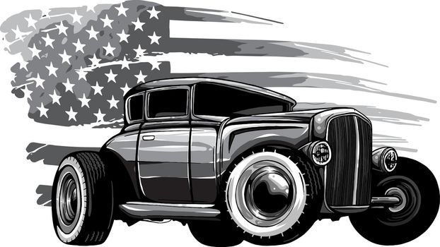 monochromatic vector graphic design of an American muscle car